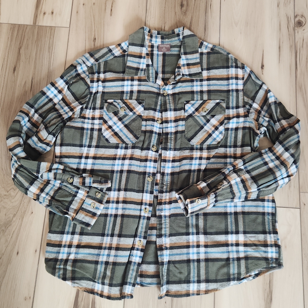 Olive and Blue Plaid Button Down Shirt
